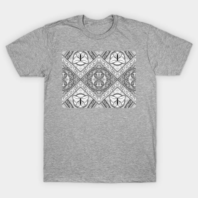 Gray Butterfly Mandala T-Shirt by Carolina Díaz